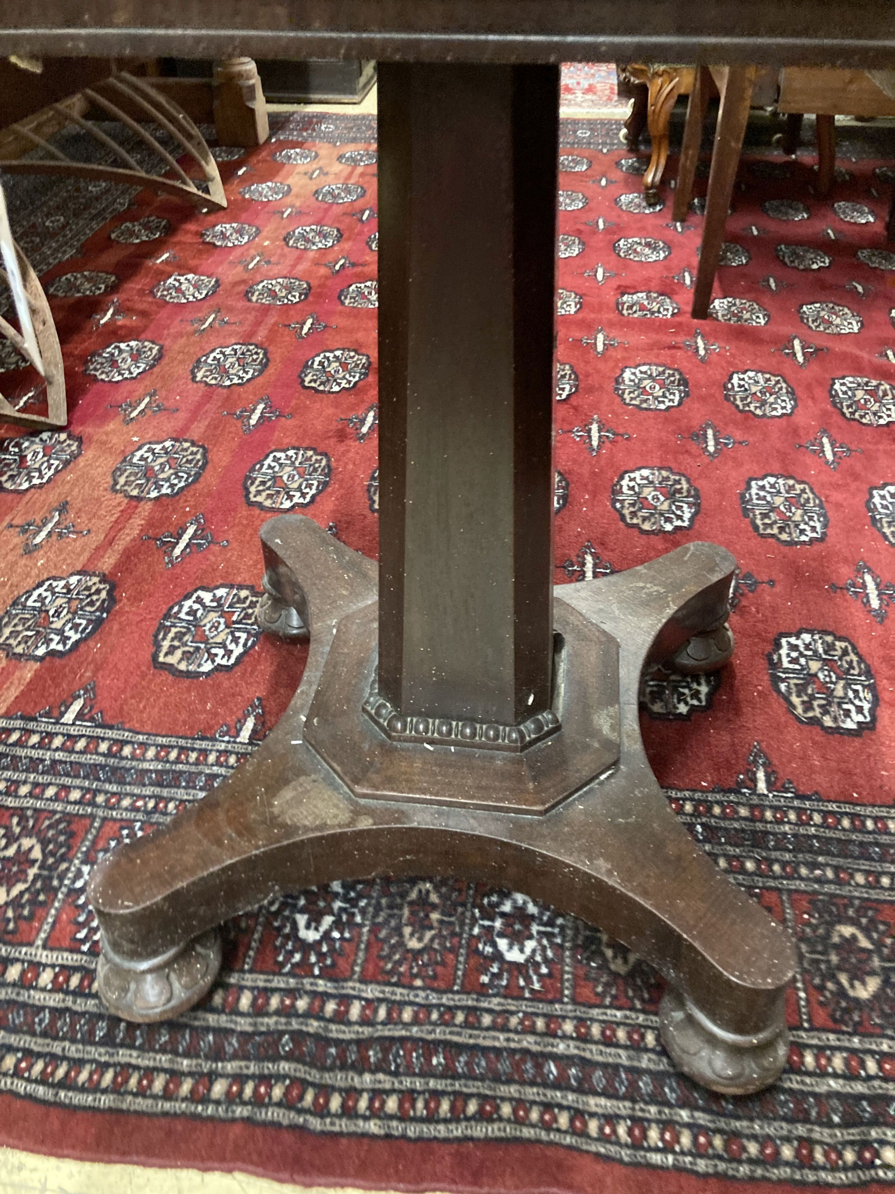 An early Victorian mahogany drop flap work table, width 49cm, depth 49cm, height 74cm